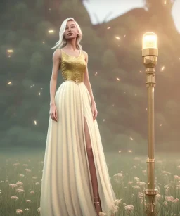 subtle queen, atmospheric, realistic, unreal engine, cinematic lighting, octane render, transparent long dress, blonde, full body, bright wings, smile, long hair