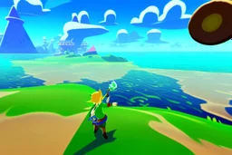 Legend Of Zelda: Wind Waker style view of a vast ocean, stylized, colorful, adventurous, no ships.