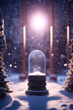 , snowfall in the background, bright night, in front of space portal dimensional glittering device, bokeh like f/0.8, tilt-shift lens 8k, high detail, smooth render, down-light, unreal engine, prize winning