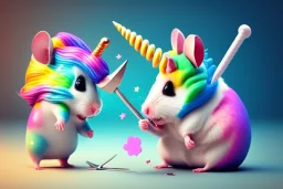 A crazy hamster is stabbing a unicorn.