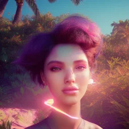 Paradise girl unreal 5, octane render, cinema4d, redshift render, hyper realistic, cenematic, vibrancy, synthwave, retouch, centered, dynamic lighting, dramatic lighting, 4k, highly detailed, attractive beautiful, realistic, epic composition, holographic,