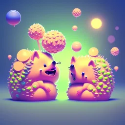 isometric clean art of two super cute baby kawaii style hedgehogs in love, soft lighting, soft pastel gradients, high definition, 3d icon clay render, blender 3d