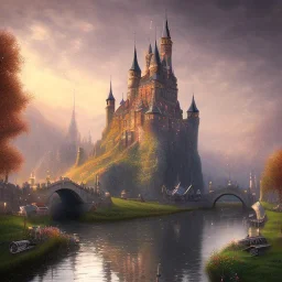 A magical gothic little town of witches with a castle and canals Nick Harris style