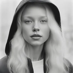 Hyper realistic portrait of a beautiful, young 19-year-old female albino