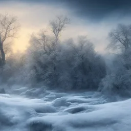 winter landscape, ice field, dream, dreamlike, foggy