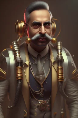 portrait of Atul Bhardwaj with a steampunk machine, balled head, steampunk, unreal 5, octane render, cinema4d, dynamic lighting, soft lighting, 4k, redshift render, highly detailed, hyper realistic