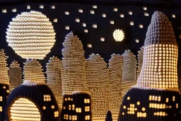 knitted city at night in moonlight