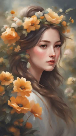 a painting of a woman with flowers in her hair, realistic cute girl painting, beautiful fantasy art portrait, beautiful portrait oil painting, stunning anime face portrait, beauty woman with detailed faces, portrait anime girl, beautiful and realistic face, beautiful anime portrait, beautiful character painting, beautiful fantasy portrait, beautiful portrait image, detailed beautiful portrait, girl in flowers, painting of beautiful