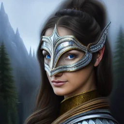 ultra detailed fullbody Portrait in oil on canvas of a beautiful female with Skyrim mask and armor,extremely detailed digital painting, extremely detailed face,crystal clear Big eyes, mystical colors ,perfectly centered image, perfect composition,rim light, beautiful lighting, 8k, stunning scene,extremely sharp detail, finely tuned detail, ultra high definition raytracing, in the style of robert e howard and pablo oliveira and Ken Kelley and Ohrai Noriyoshi and Simon Bisley