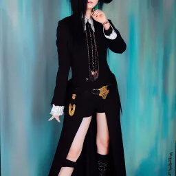 Full body portrait, painting, medium shot lady VisualKei