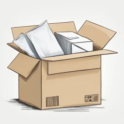 illustration of a carton moving box with an envelope in it. White background. Full frame