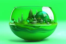 Reality supermodern world with flying cares Cartoon Green Glass