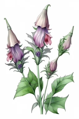 watercolor Foxglove, 4k, leaves, simple, flowers, white background, bold outline, watercolor, 3D