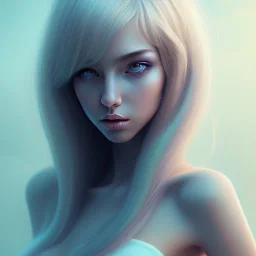 portrait girl look beautiful like shy, hyper details, 8k, realistis, rekfleksi, rtx, eye looks ocean blue, sort hair, glow, very cool expresion