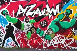 a wrestling graffiti mural wall with the word "tijuana wrestling" cell shading style