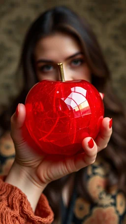 A red Chrystal Apple in a hand of beautiful women