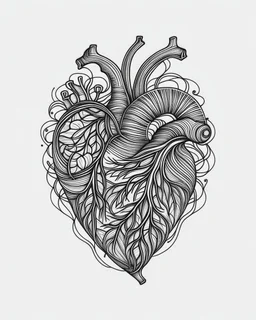 realistic Tattooed heart idea, line art, background, vector, svg, black outline on white background, leave plenty of white space beetween lines for coloring, tattoo style, tattoo idea,full body, minimalist