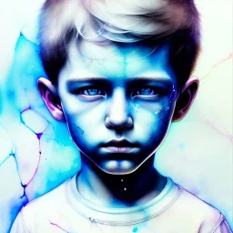 photorealistic white boy, 5 years old, blue eyes, blonde hair, watercolor illustration by <agnes cecile> <Yoji Shinkawa>, natural tones, ornate and intricate detail , soft smooth lighting, soft pastel colors,