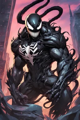 Venom mix with machine in solo leveling shadow artstyle, cyberpunk them, intricate details, highly detailed, high details, detailed portrait, masterpiece,ultra detailed,best quality