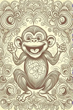 Outline art of laughing monkey with fancy background