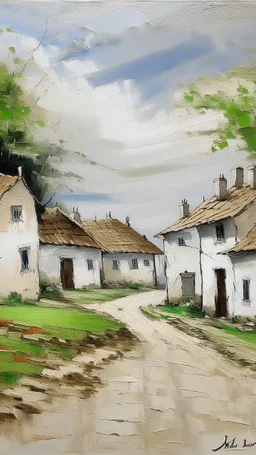 A white simple village with eyes painted by Claude Monet
