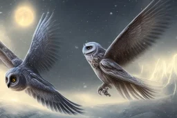 snow winged OWL lightning RAVEN