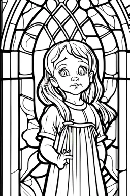 kids coloring page, stained glass window, cartoon style, thick lines, low detail, no shading