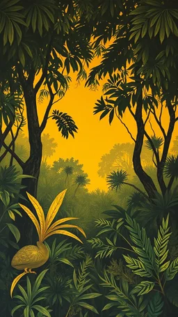 A dark yellow olive jungle painted by Henry-Robert Brésil