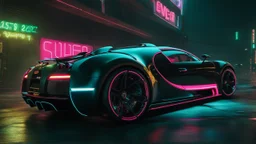 Bugatti Super Veyron Cyberpunk 2077 neon Style, Super Detailed, desktop wallpaper, 4K rear view, center