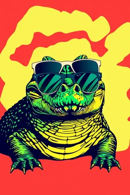 crocodile with sunglasses in the style of warhol