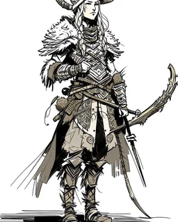 Girl Archer concept art, full body, sketch, coll style, bow