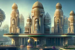Grand scale Indian city, modern futuristic, inspired by hindu Architecture, show skyline, entire city