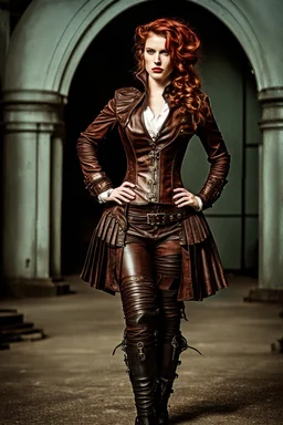 steampunk, women's leather clothing with pleats