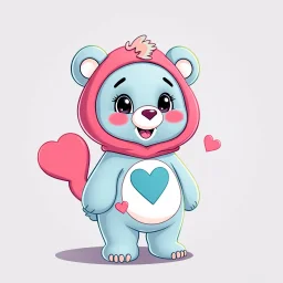 labubu dressed as a care bear, cartoon on solid background color