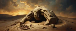 master oil painting by Rembrandt, good afternoon clay golem peeking out of a sand twister whirlwind cocoon