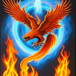 a phoenix with one wing made of water and the other wing made of fire, phoenix bird, realistic, intricately detailed