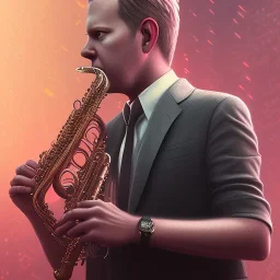 portrait of sebastian vettel kiefer sutherland playing saxophone, blade runner, low key lighting, volumetric light, digital art, highly detailed, fine detail, intricate, ornate, complex, octane render, unreal engine, photorealistic