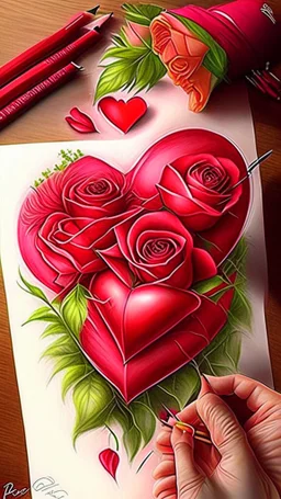 Valentines day, love, art, drawing, very realistic, detailed, vibrant colors.