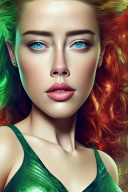 portrait head Amber Heard Aquaman curly red hairs under the green sea