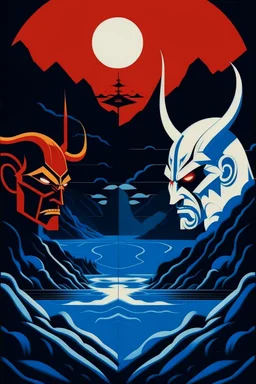GOOD VS EVIL in the style of Hiroshi Nagai