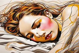 create a figurative, gestural, abstract expressionist painting of a sleeping woman with highly detailed facial features in the style of Sigmar Polke