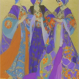 Odalisques in magnificent robes from 'Thousand and One Nights' by artist "Vittorio Zecchin"