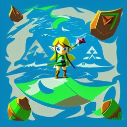 Legend Of Zelda: Wind Waker style vast ocean, stylized, celshaded, colorful, adventurous, frontal view, full view.