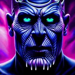 Ultra detailed fullbody Portrait in oil on canvas of Night king merges with Thanos,intense stare,extremely detailed digital painting, extremely detailed face,crystal clear Big eyes, mystical colors ,perfectly centered image, perfect composition, rim light, beautiful lighting,masterpiece,8k, stunning scene, raytracing, anatomically correct, in the style of robert e howard and Ken Kelley and Ohrai Noriyoshi and Simon Bisley and tomzj1