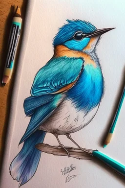 a bird drawing with copic markers