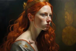 Painting of a redhead young woman queen