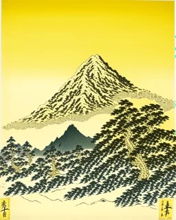 A light pale yellow electrical mountain painted by Katsushika Hokusai