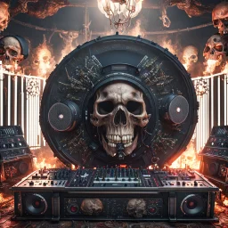 DJ of the damnded, insanely detailed DJ booth in hell, MID set, speakers and equipment made of bone, anatomically correct, add more skulls in th audience, photorealism, vray, 8k 3d https://stablecog.com/generate?o=a67b60e0-edd2-418d-9744-d1d585055d7fv https://stablecog.com/generate?o=93026b00-ac6b-436a-bc57-6aa04073d4a9