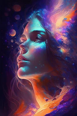 extremely beautiful art, cosmic, highly creative, rich colors, cinematic light, amazing details woman