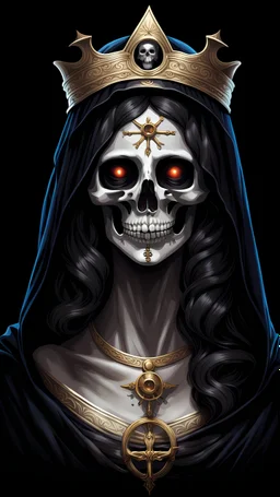 Portrait of Goddes of Death in saint mantle on black background in realistic style